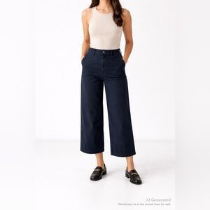 Navy High-Rise Wide-Leg Crop Pants Minimalist Capsule Fit | Size 12